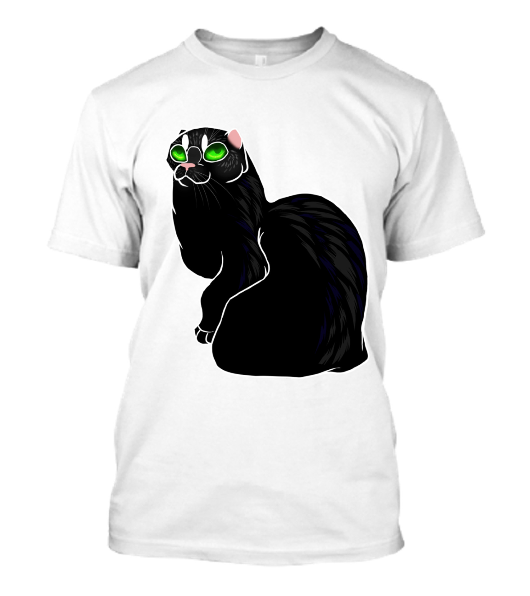 Cat No Ears Green Eyes Black Outline T-Shirt