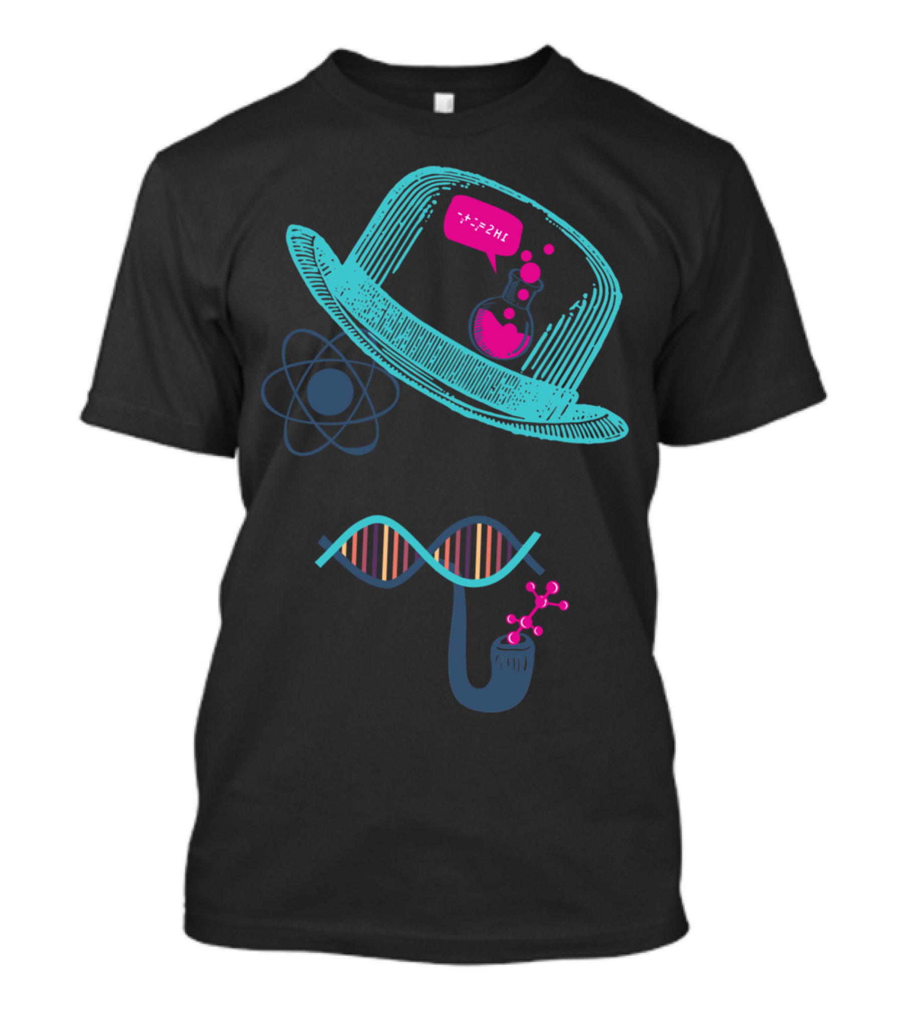 Science Moustache DNA Molecule Hat Chemistry Pipe Atom T-Shirt