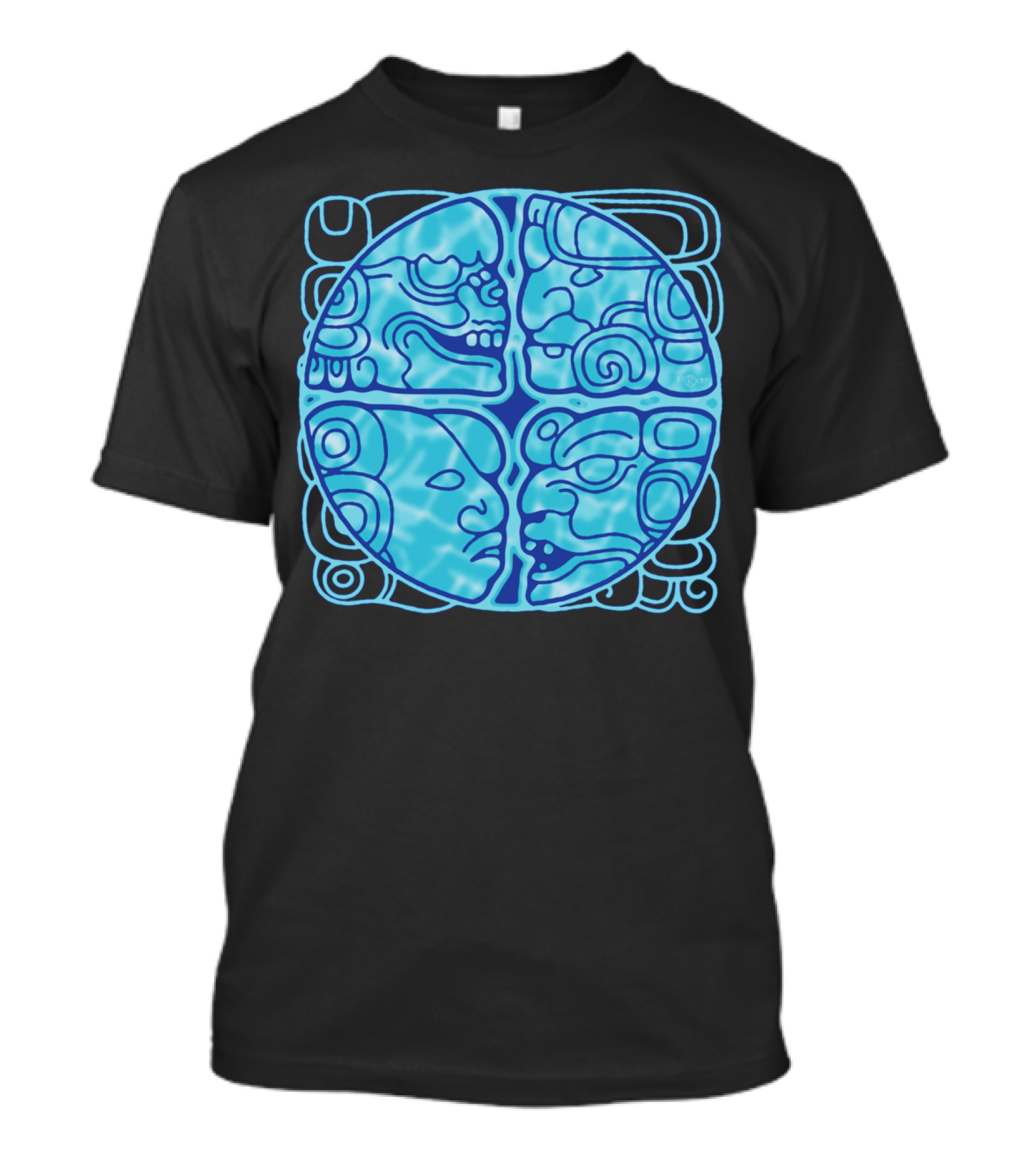 RIO USUMACINTA MAYAN GLYPH SYMBOLS BLUE CIRCLE T-Shirt