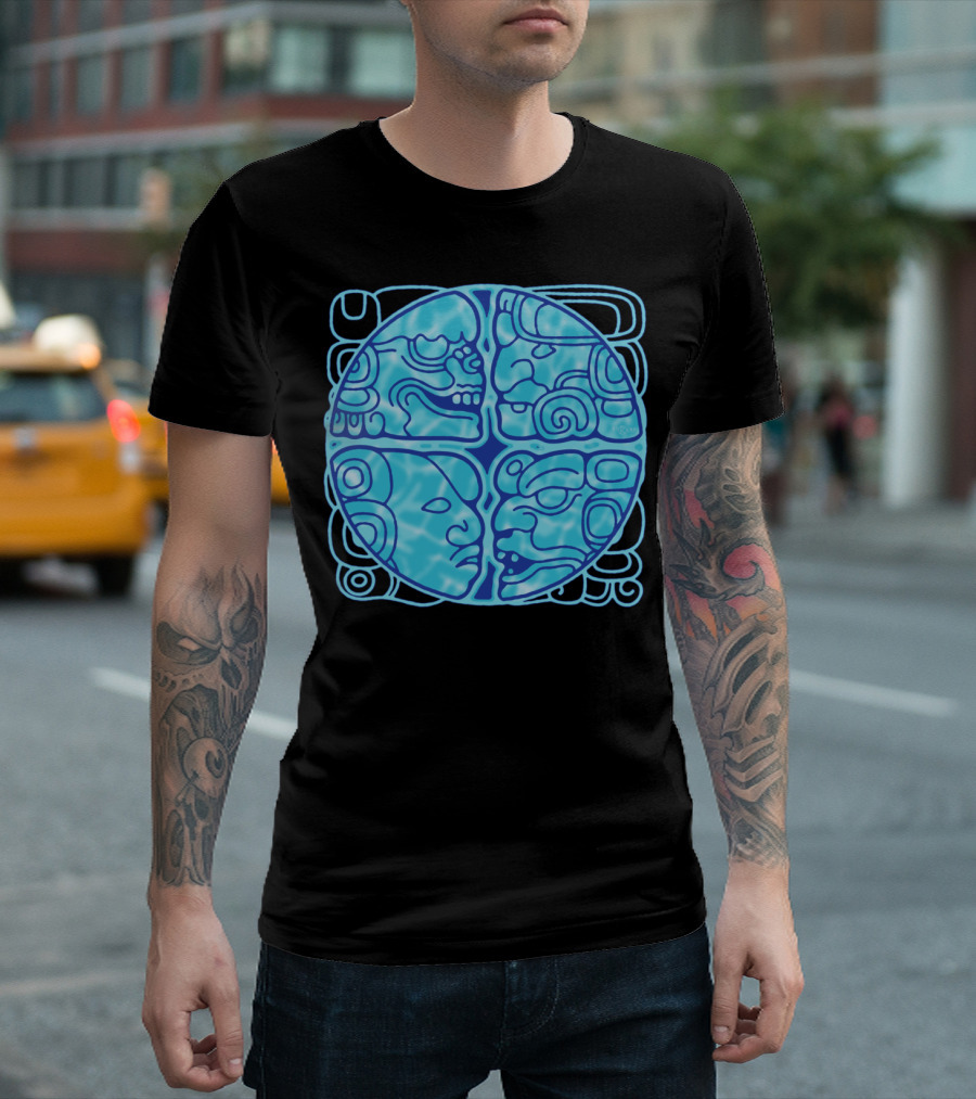 RIO USUMACINTA MAYAN GLYPH SYMBOLS BLUE CIRCLE T-Shirt