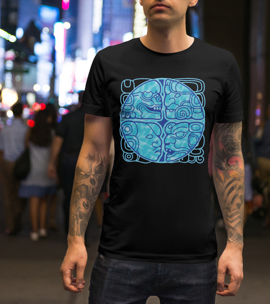RIO USUMACINTA MAYAN GLYPH SYMBOLS BLUE CIRCLE T-Shirt
