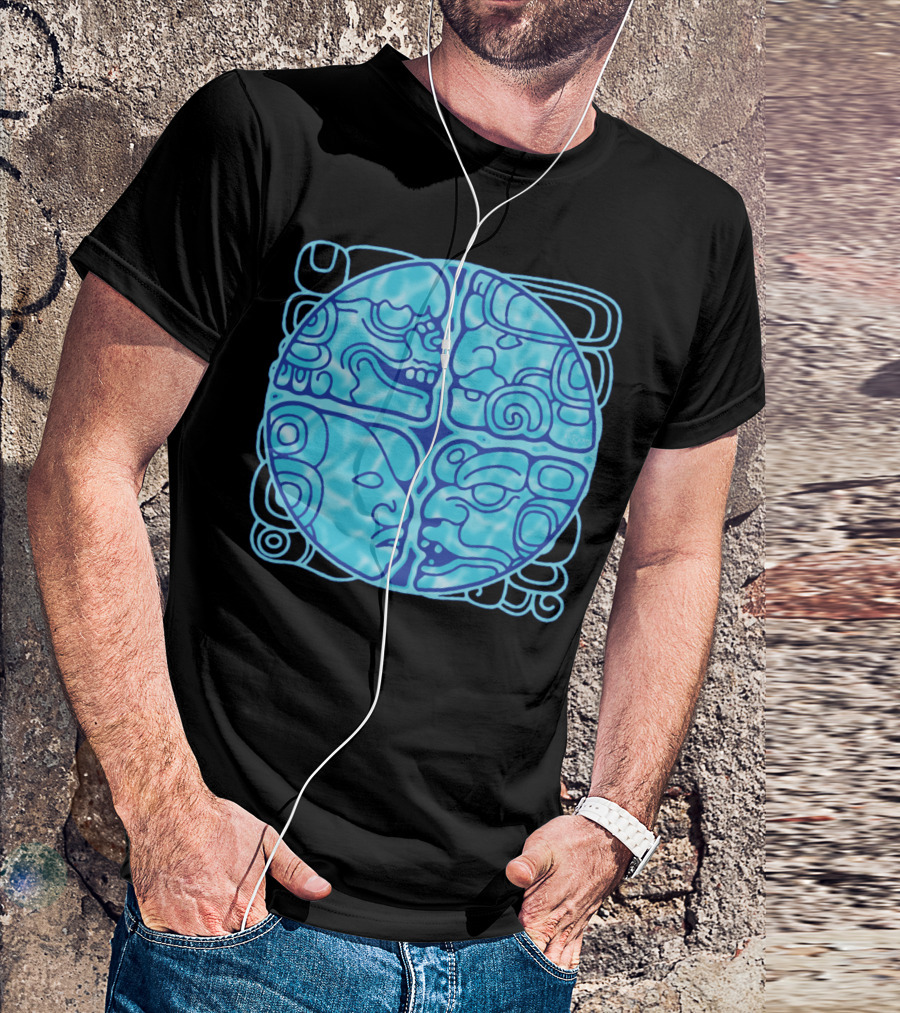 RIO USUMACINTA MAYAN GLYPH SYMBOLS BLUE CIRCLE T-Shirt
