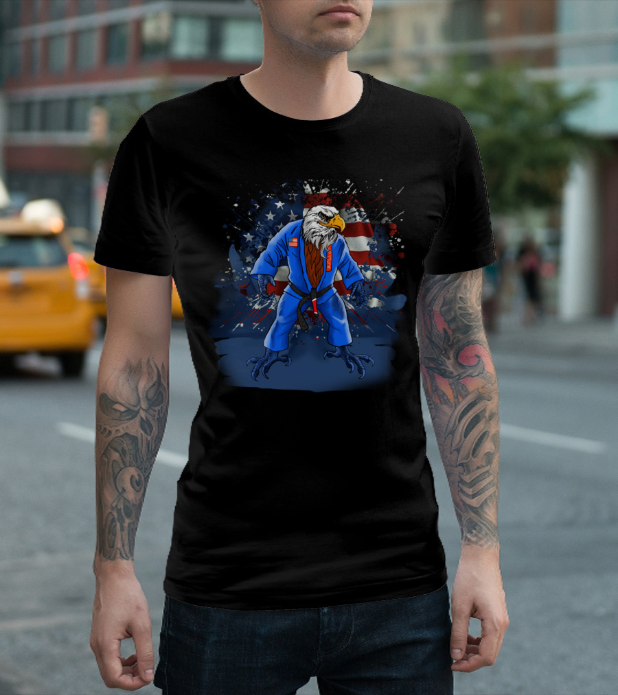 Brazilian Jiu Jitsu Human American Eagle Patriotic Gi USA Flag T-Shirt