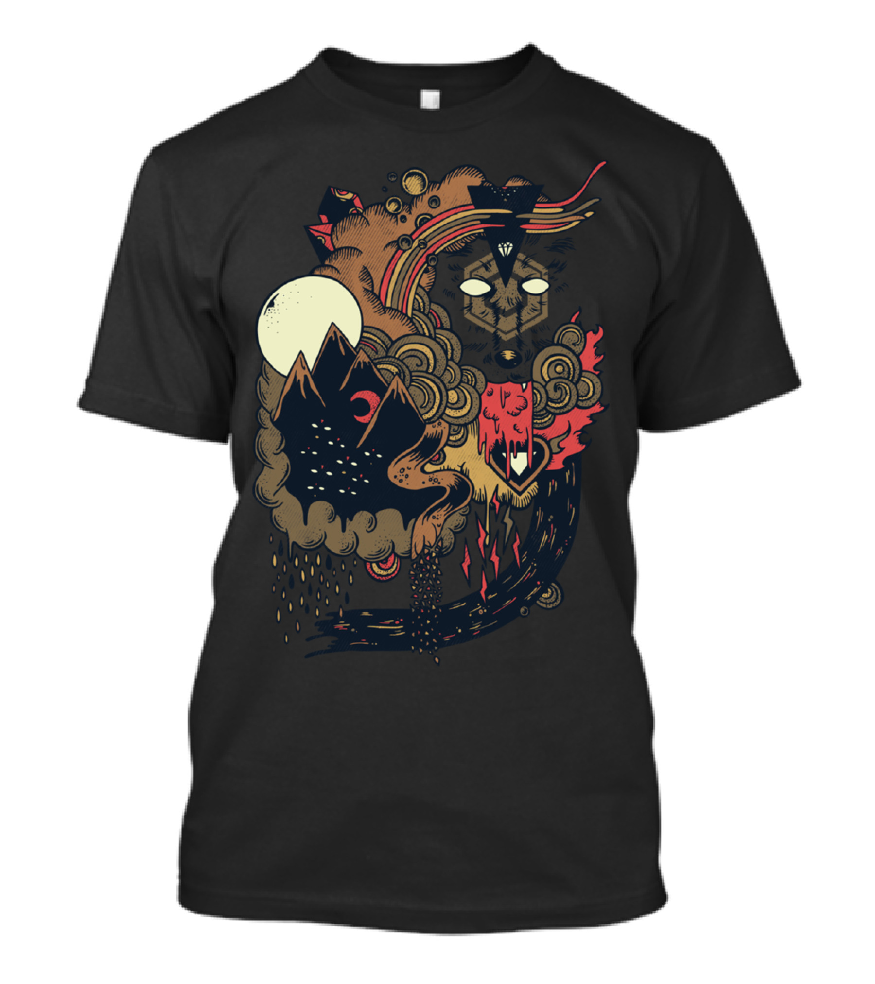 Leader Of The Pack Mystical Wolf With Mountains And Moon T-Shirt