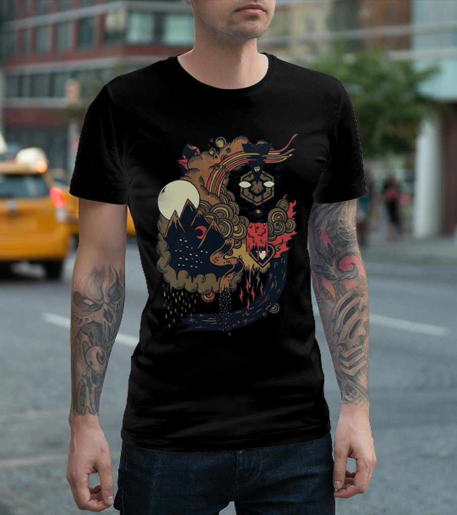 Leader Of The Pack Mystical Wolf With Mountains And Moon T-Shirt