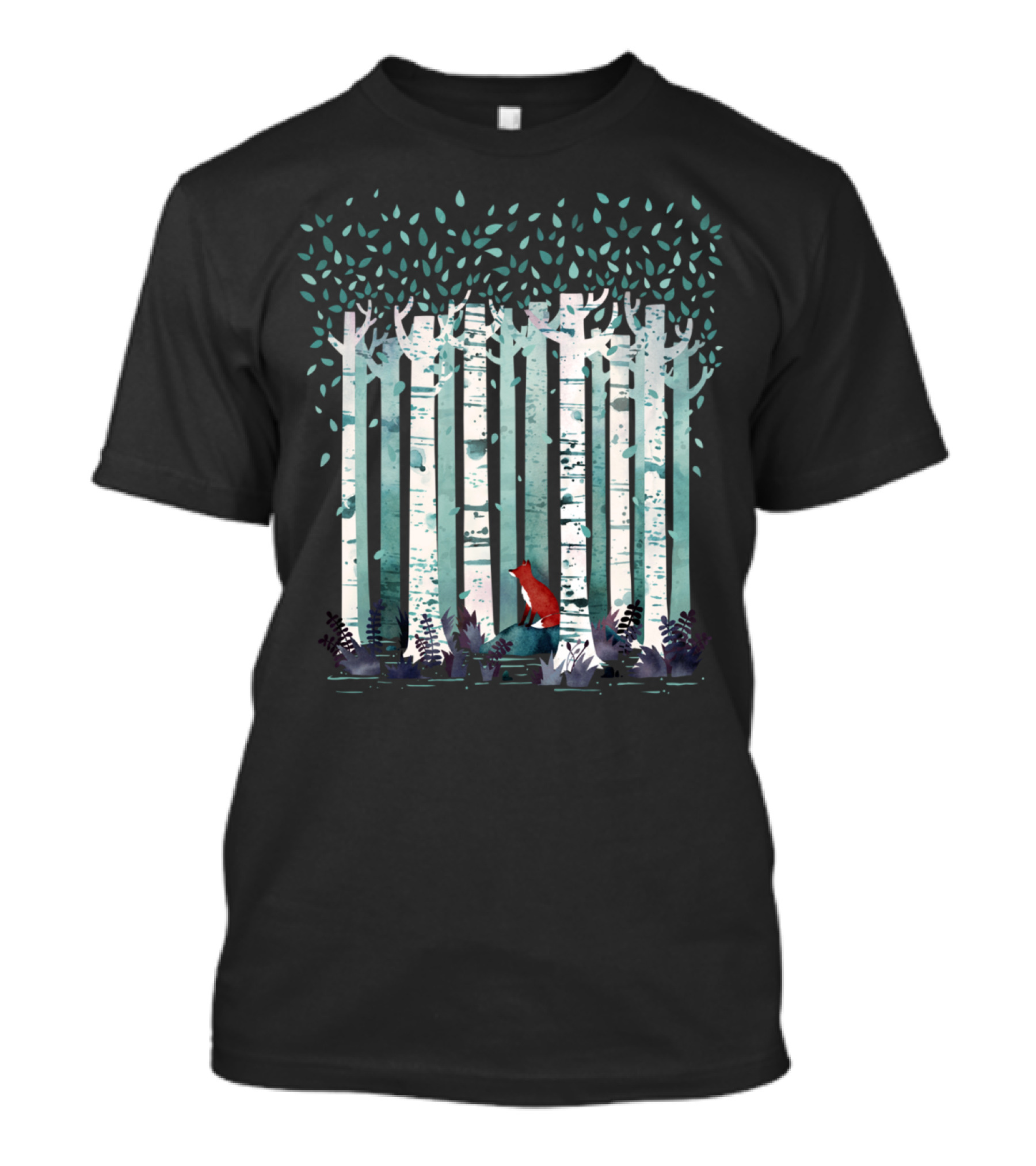 The Birches Forest Scene With Fox Amongst Trees And Leaves T-Shirt