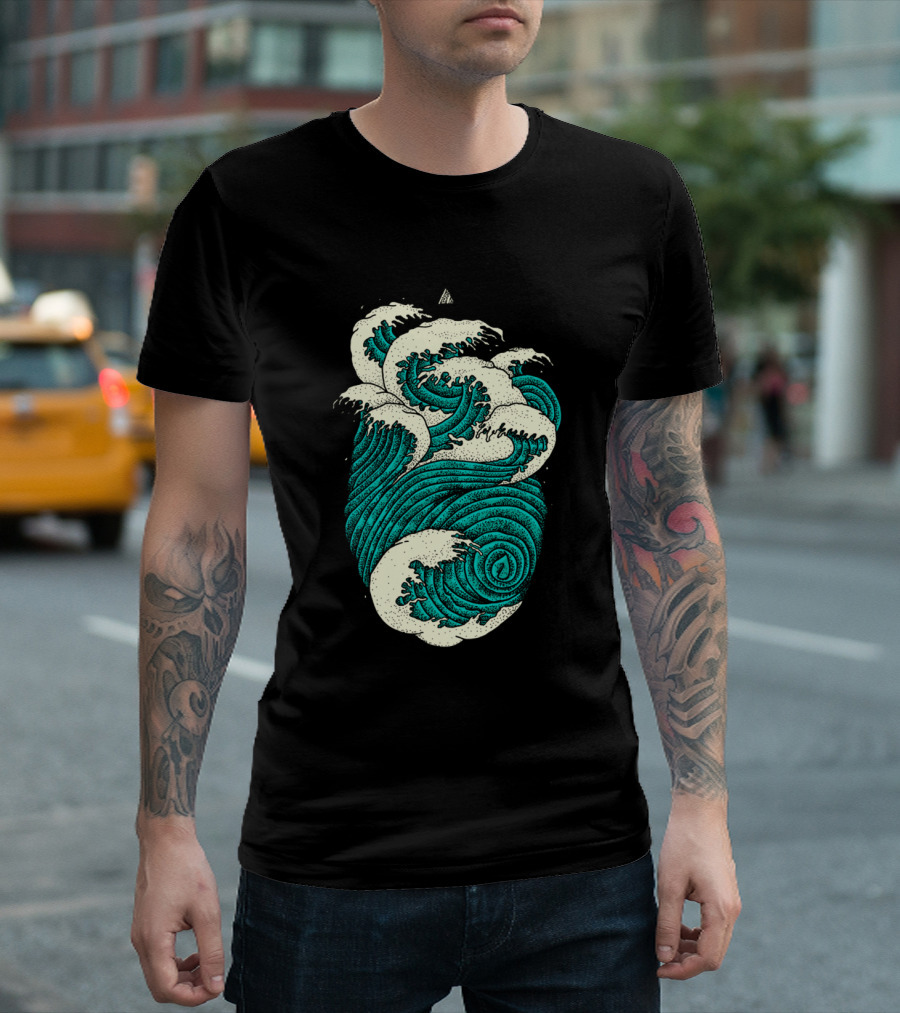 Geometric Ocean Wave Art Nouveau T-Shirt