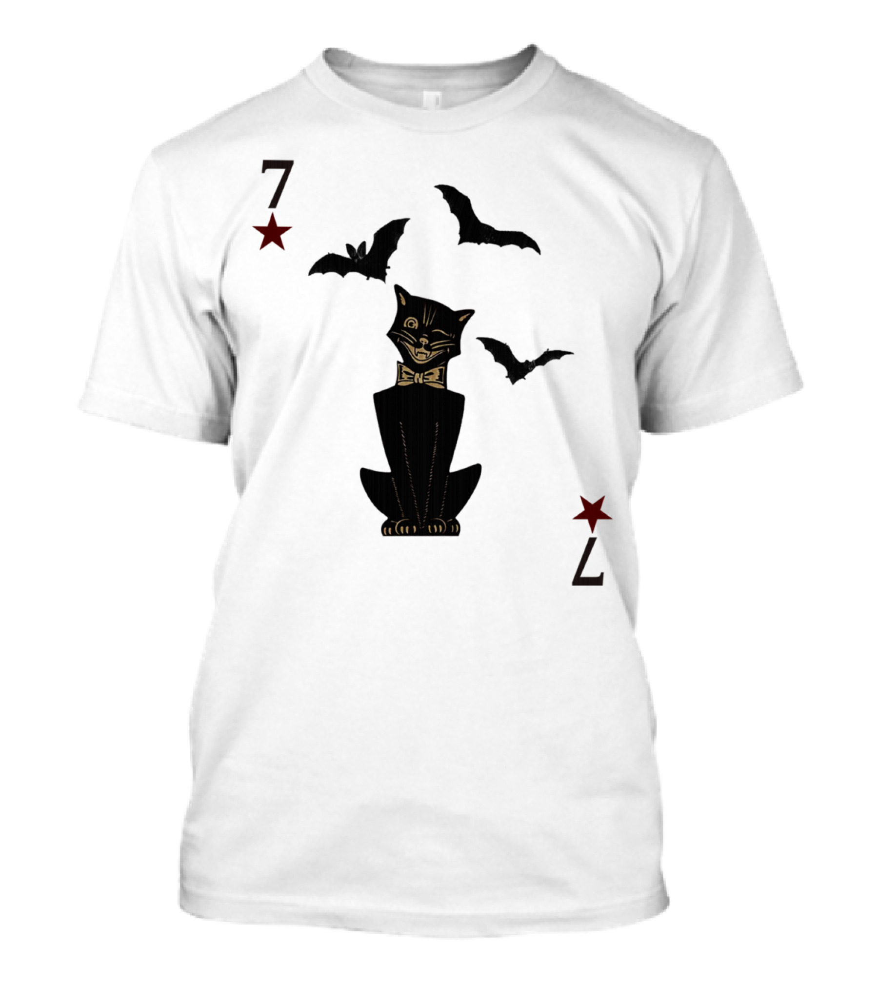 7 Cat Playing Card With Bats And Stars T-Shirt