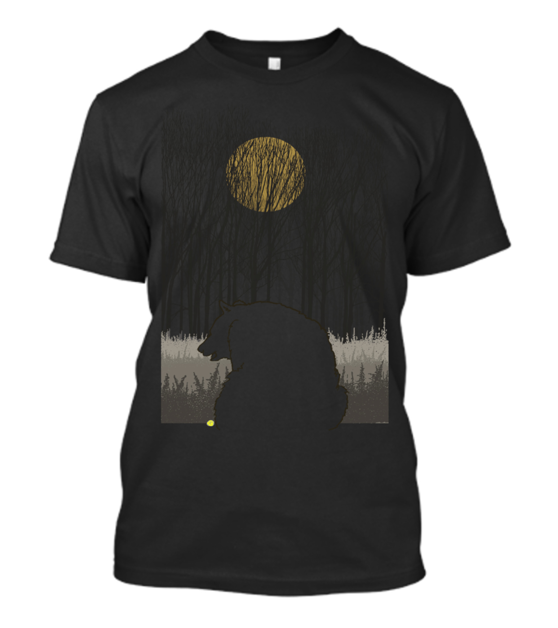 Black Bear Silhouette Under Northern Moon In Forest Scene T-Shirt