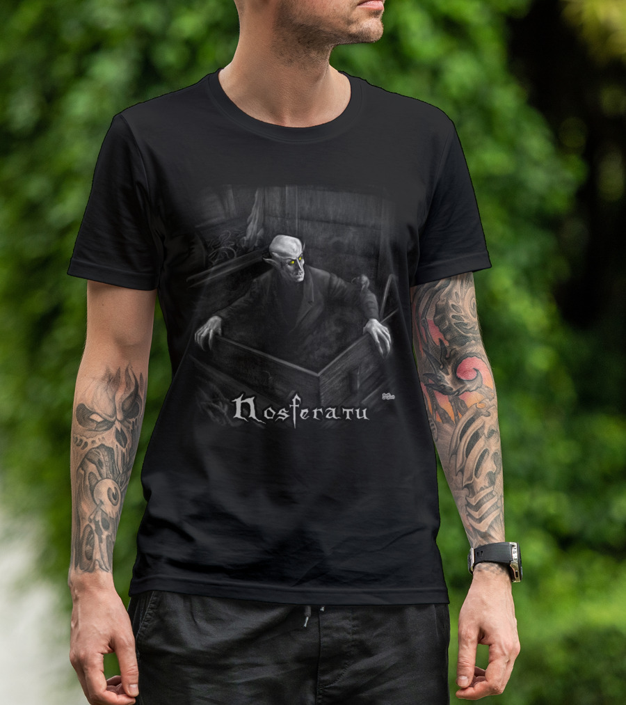 Nosferatu Dracula Vampire Emerging From Coffin T-Shirt