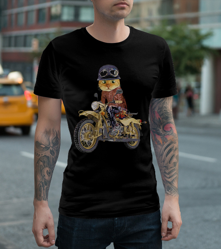 Cat Riding Motorcycle with Helmet and Goggles T-Shirt