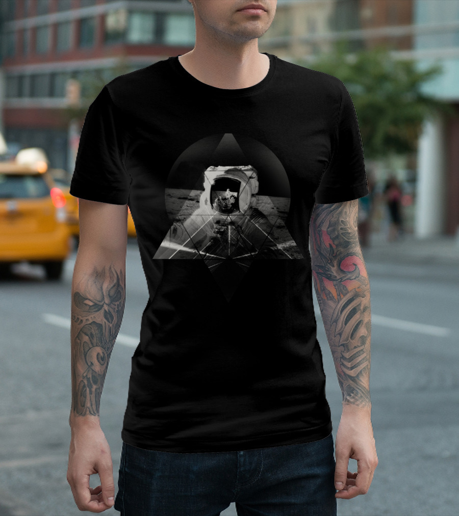 Geometric Astronaut Reflections in Space Travel T-Shirt