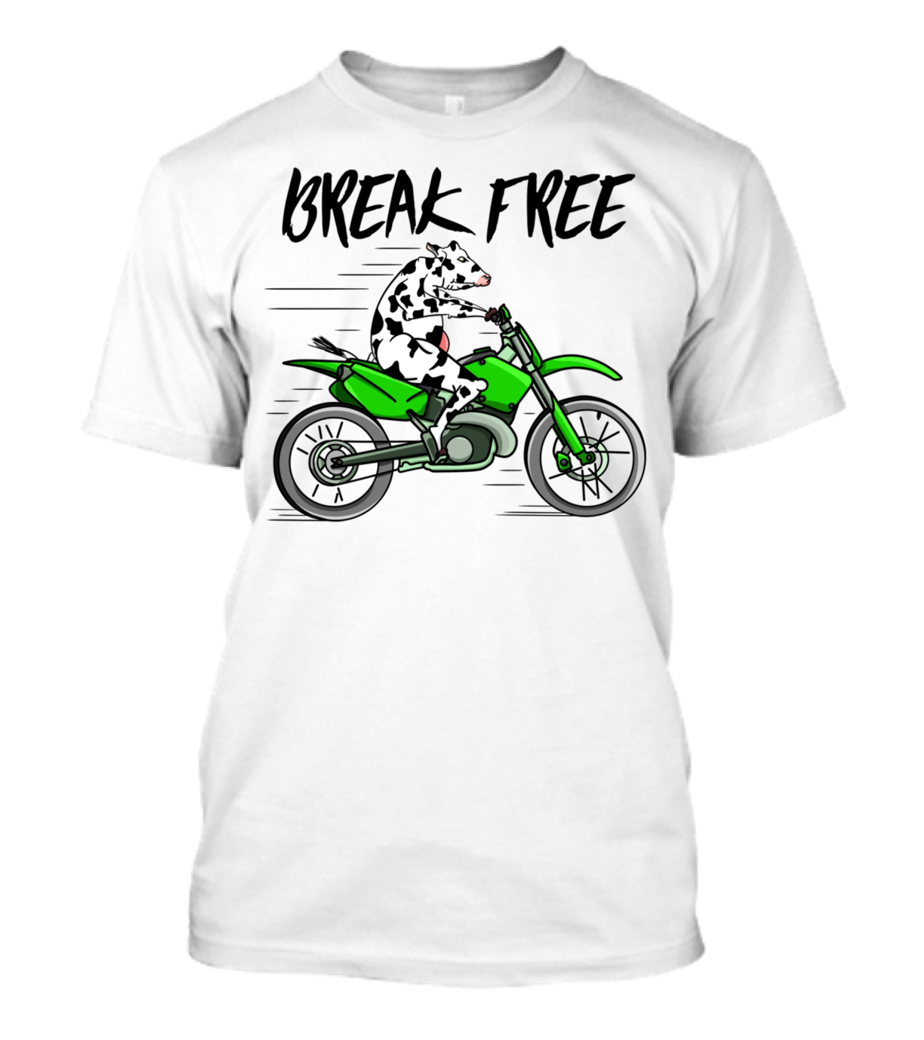 BREAK FREE Cow Riding Green Motorcycle T-Shirt