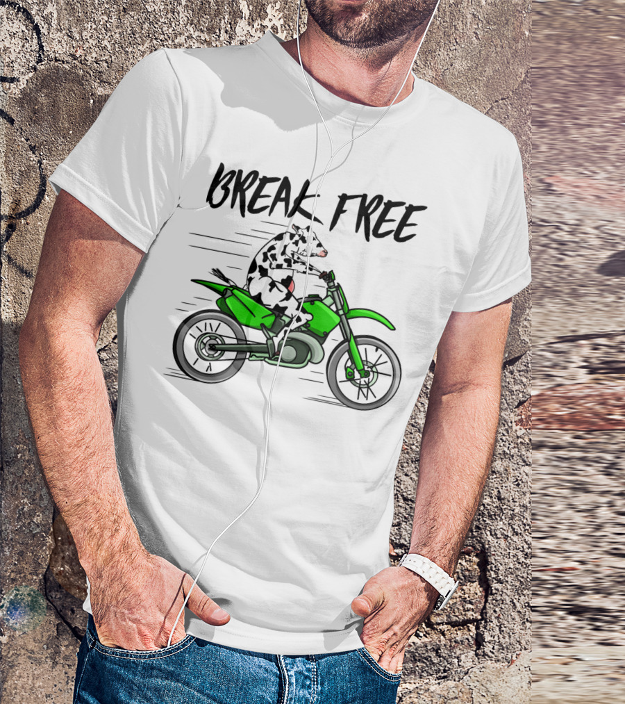 BREAK FREE Cow Riding Green Motorcycle T-Shirt