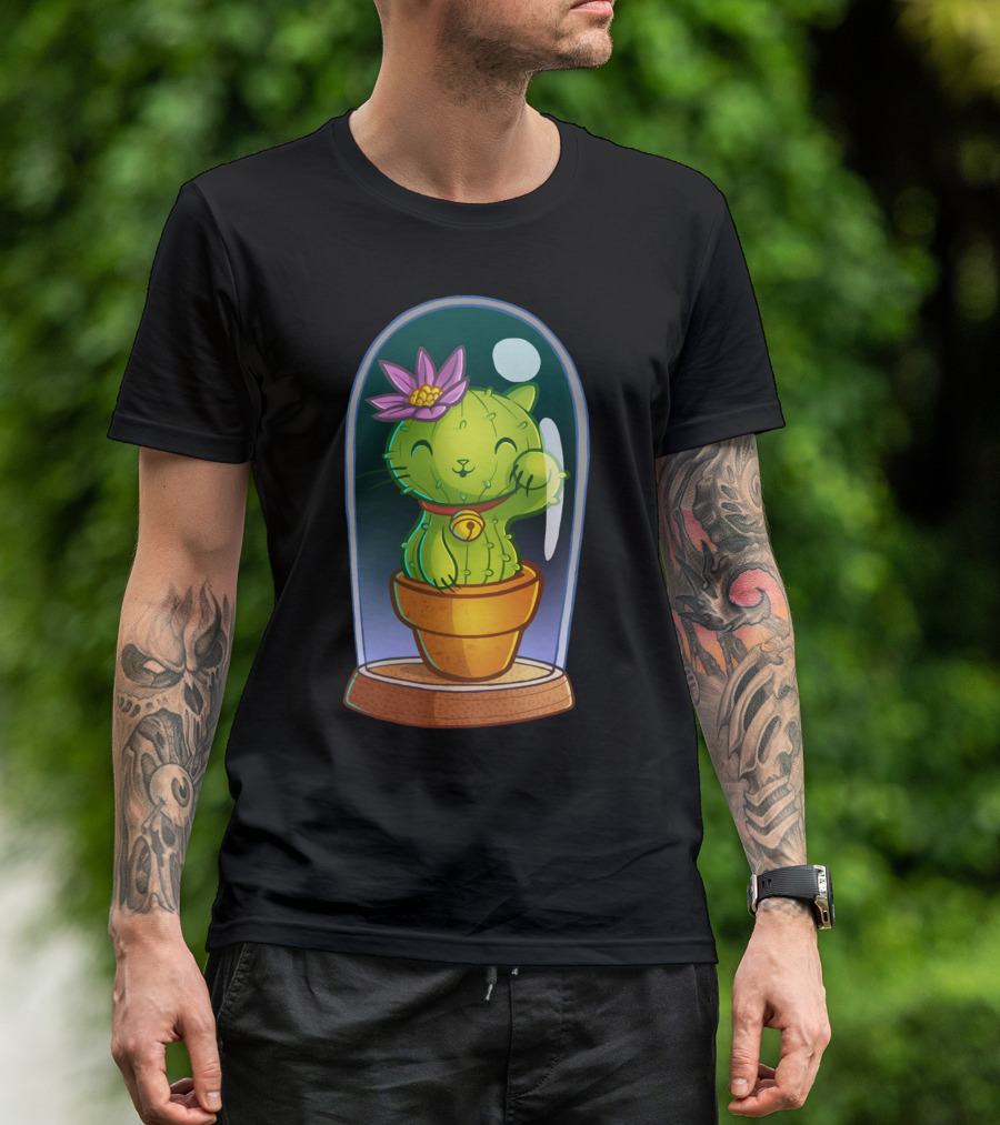 Cat Ti Can Flower Cactus In Glass Dome T-Shirt