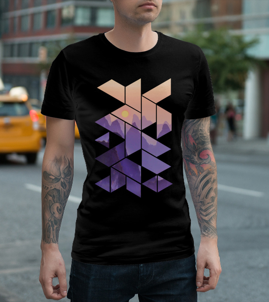 Geometric Sunset By The Mountain Bright Va Triangular Shapes T-Shirt