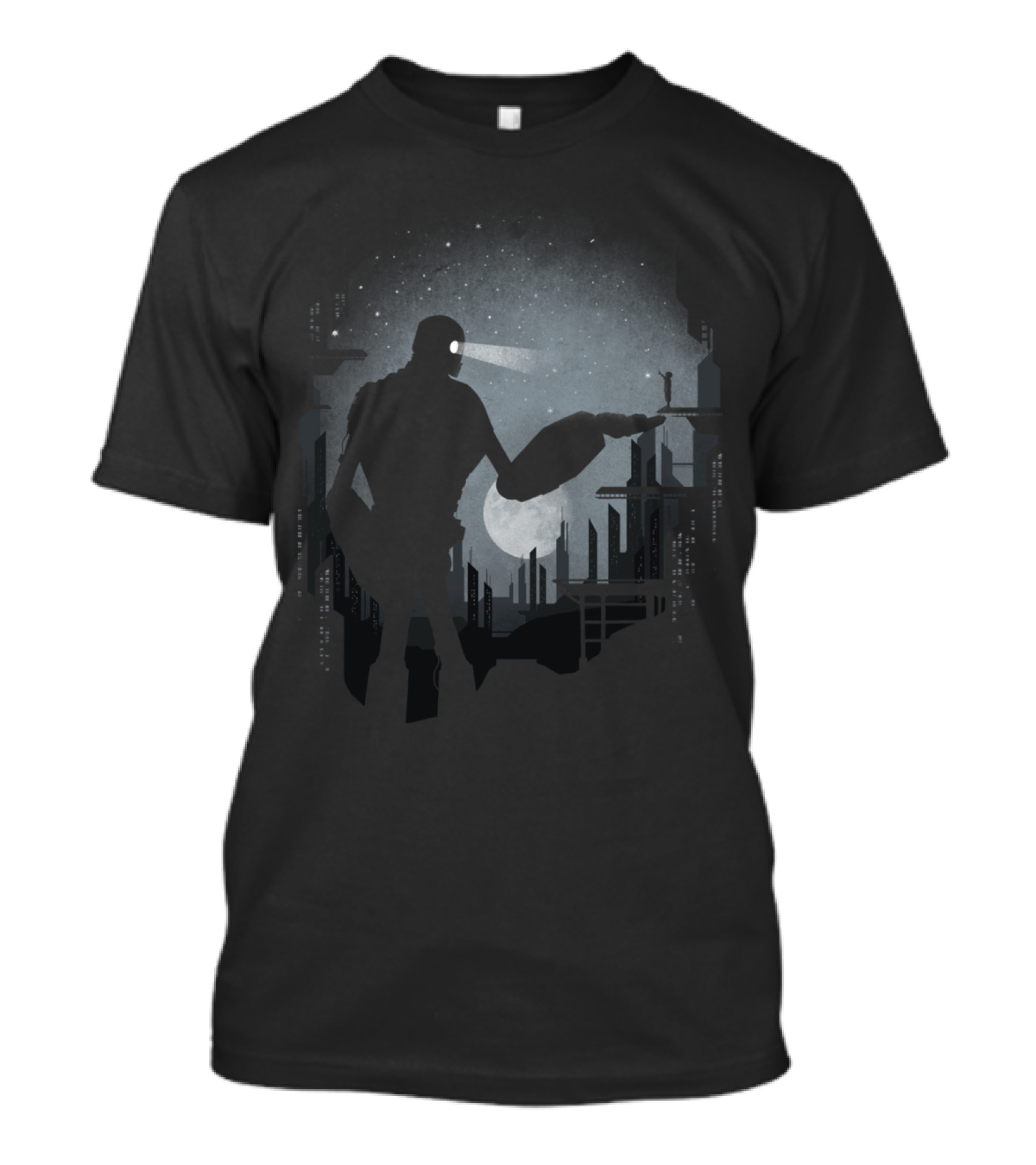 My Robot Friend Under Starry Night With Sci-Fi Cityscape T-Shirt