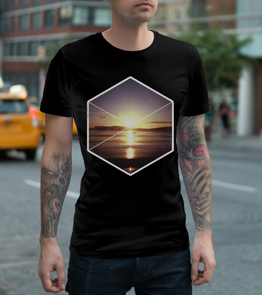 Geometric Hexagon Sunset Reflections T-Shirt