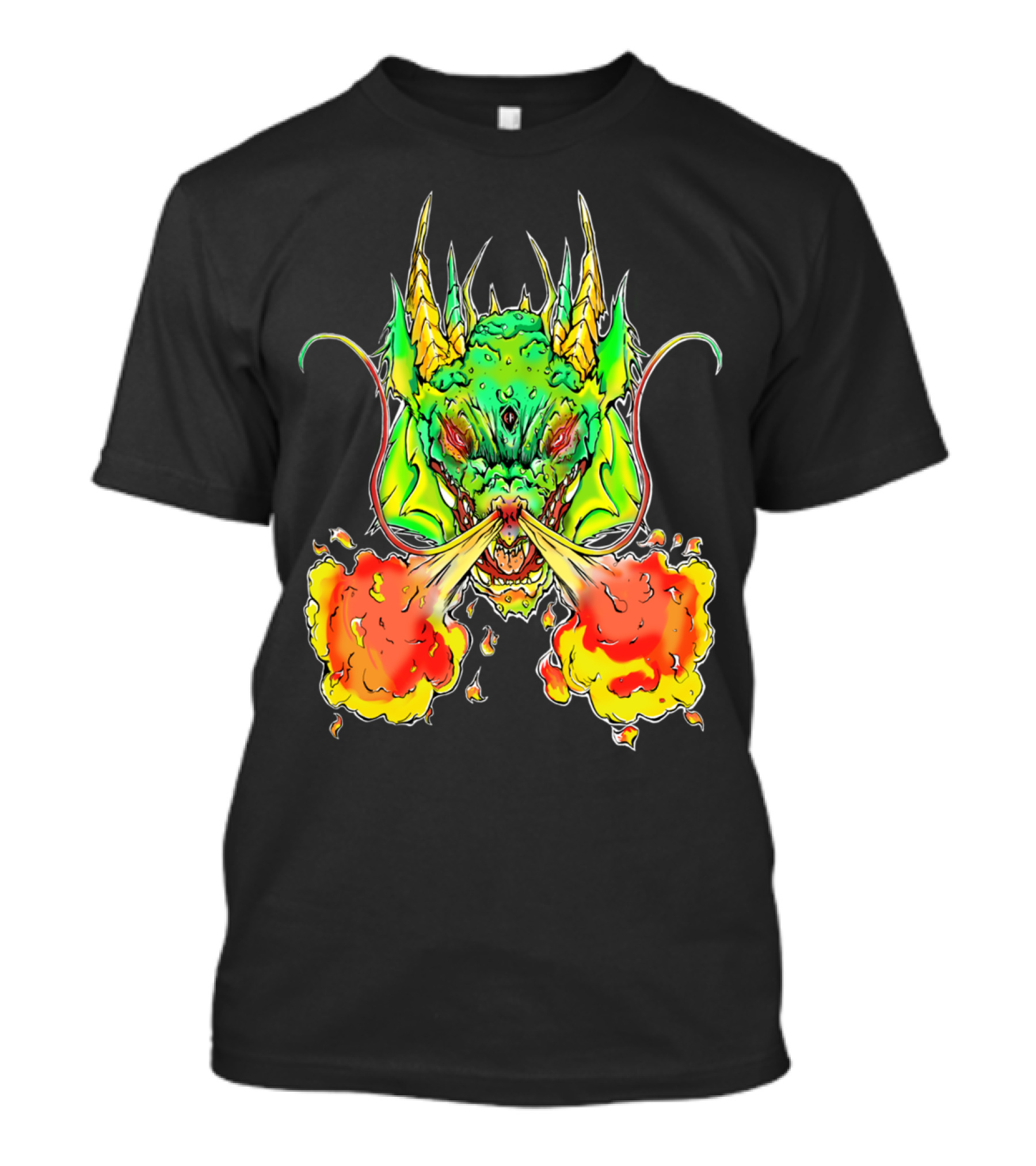 Draggin Fire Breathing Green Dragon Head T-Shirt