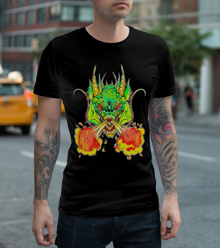 Draggin Fire Breathing Green Dragon Head T-Shirt