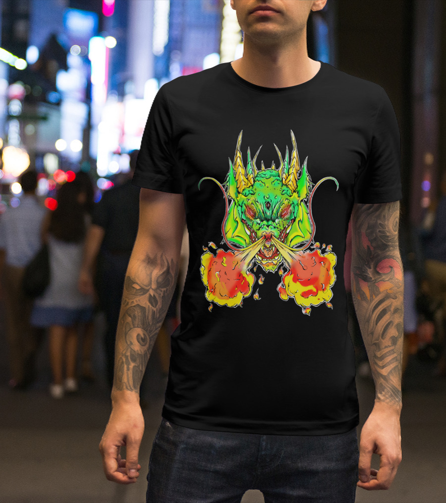 Draggin Fire Breathing Green Dragon Head T-Shirt