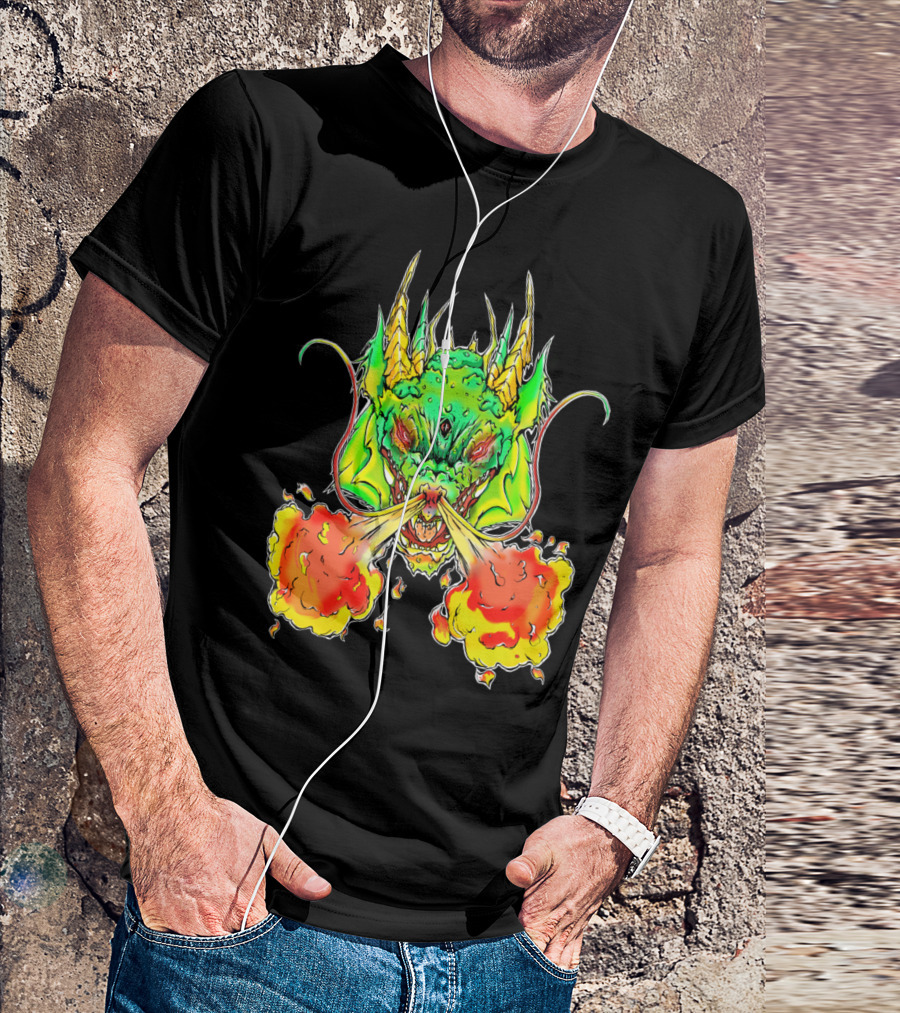 Draggin Fire Breathing Green Dragon Head T-Shirt