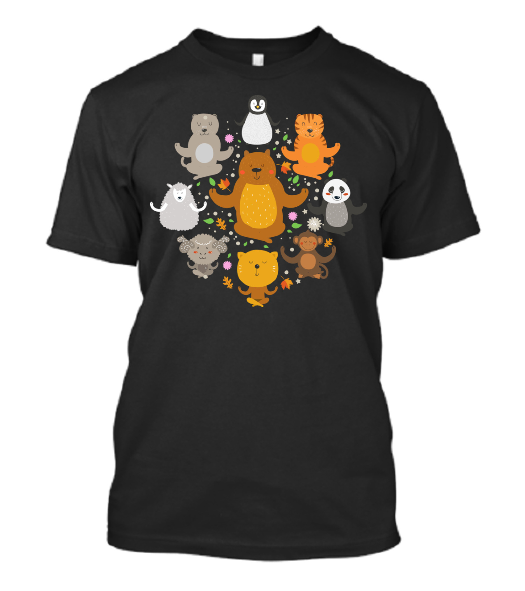 Peaceful Animals Meditating Bear Tiger Penguin Monkey Panda Sheep Cat Owl Lamb T-Shirt
