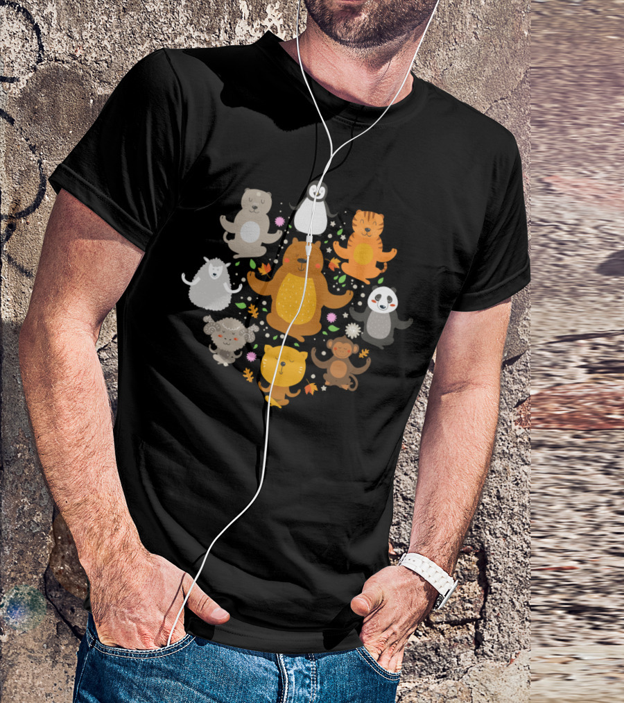 Peaceful Animals Meditating Bear Tiger Penguin Monkey Panda Sheep Cat Owl Lamb T-Shirt