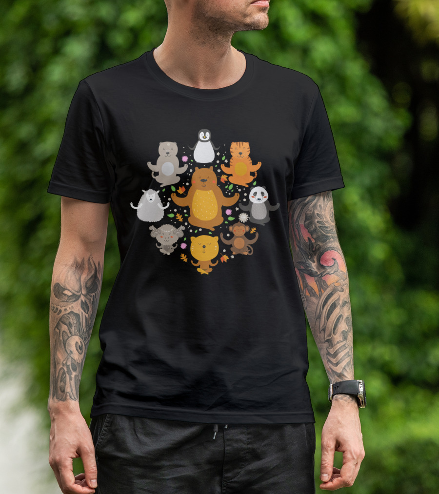 Peaceful Animals Meditating Bear Tiger Penguin Monkey Panda Sheep Cat Owl Lamb T-Shirt