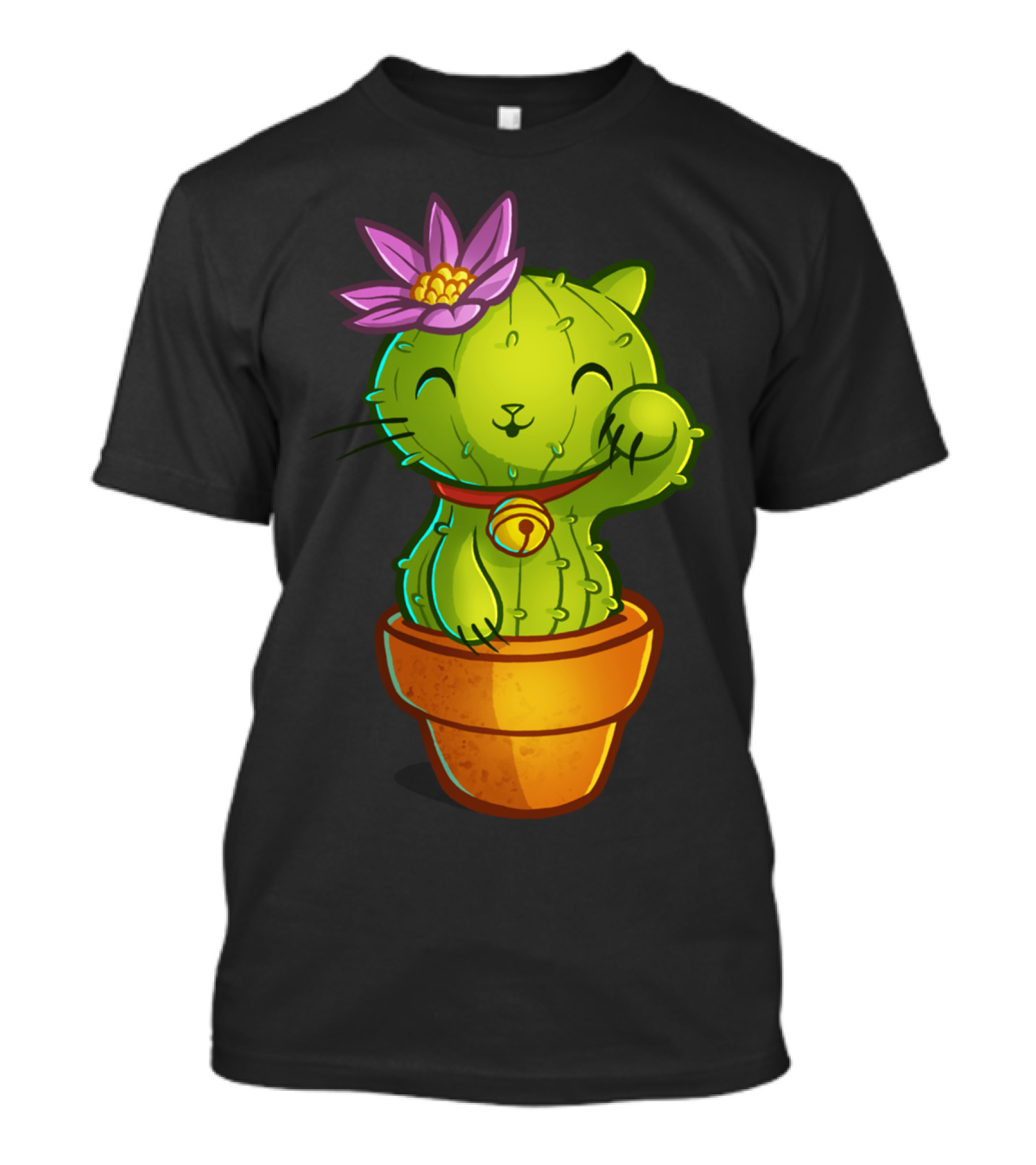 Lucky Cat Ti Can Flower Cactus T-Shirt