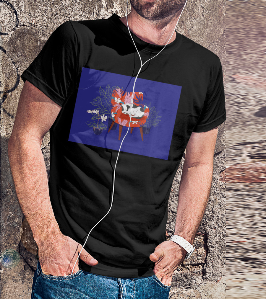 Sleeping Dog In Tropical Armchair Surrounded By Plants T-Shirt