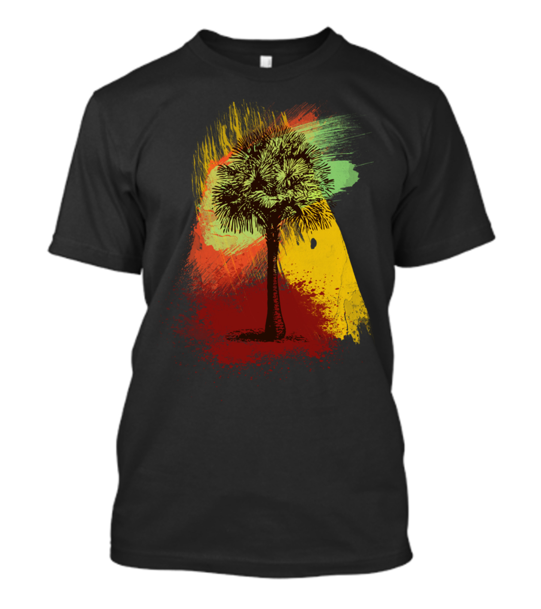 Grunge Palm Tree Against Vibrant Paint Brush Strokes T-Shirt