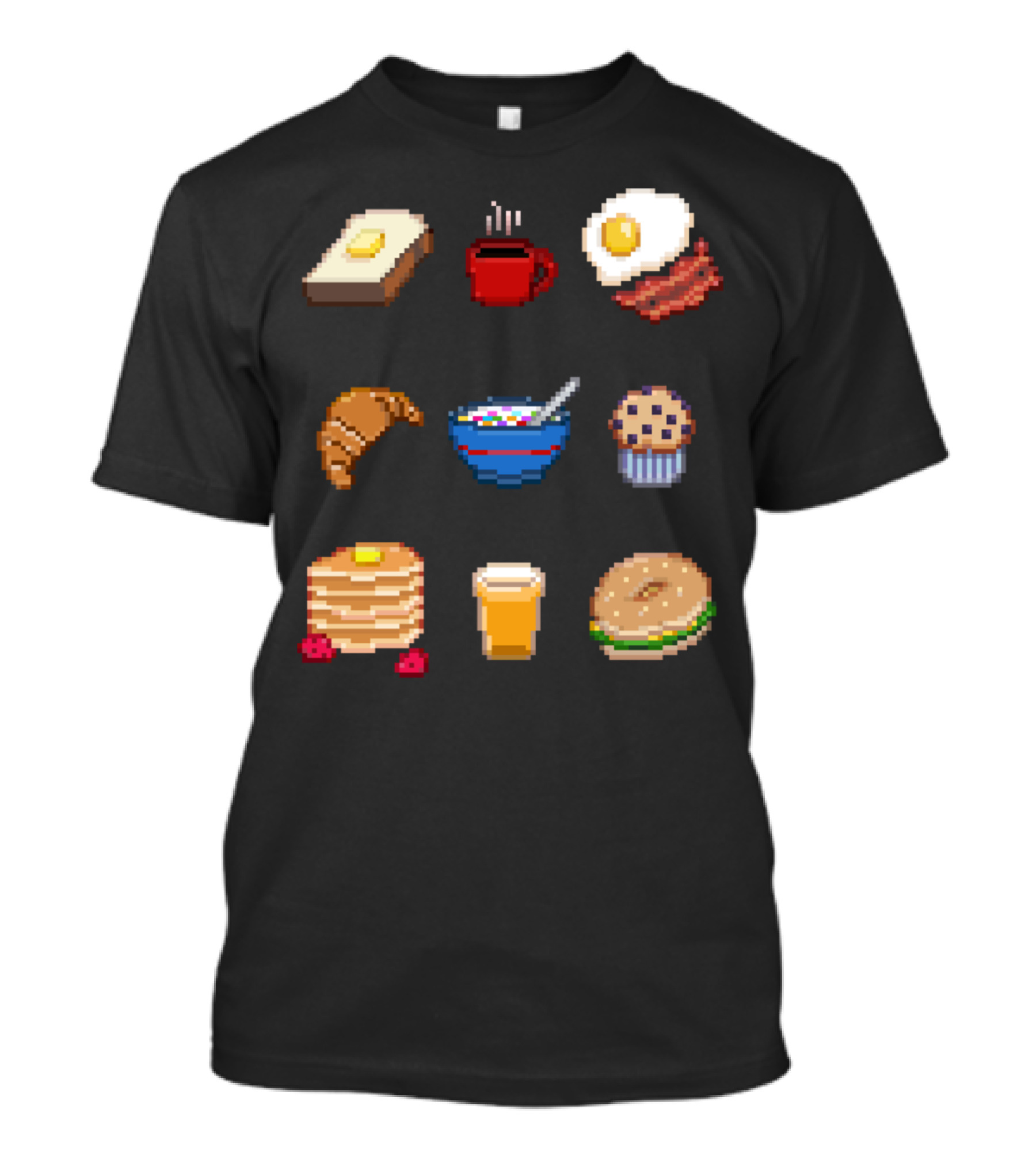 Bread Butter Coffee Egg Bacon Croissant Cereal Muffin Pancakes Juice Bagel T-Shirt