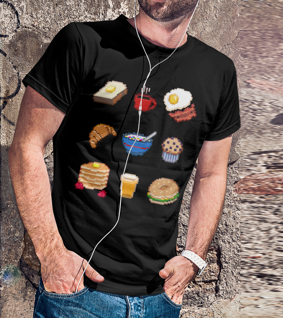 Bread Butter Coffee Egg Bacon Croissant Cereal Muffin Pancakes Juice Bagel T-Shirt