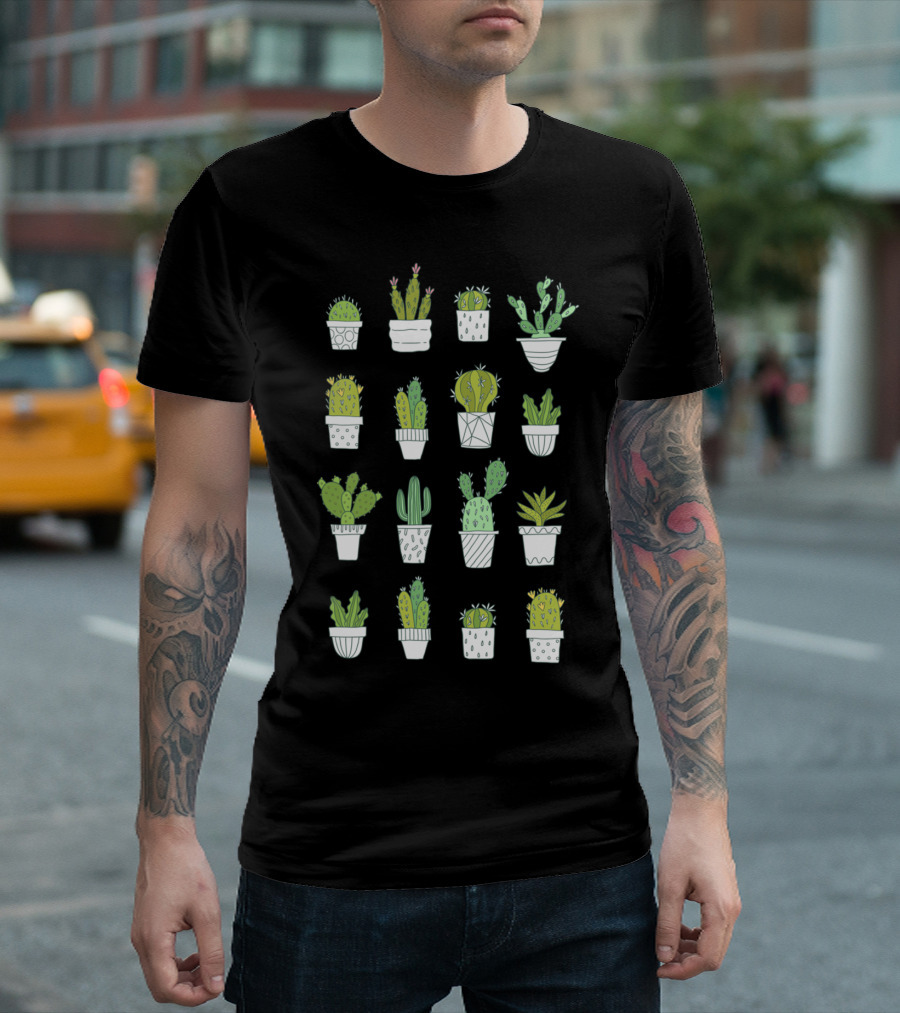 Cactus Pattern With Potted Plants T-Shirt