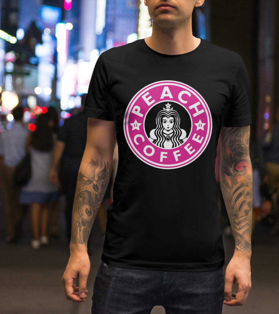 PEACH COFFEE PRINCESS STAR CROWN CIRCLE T-Shirt