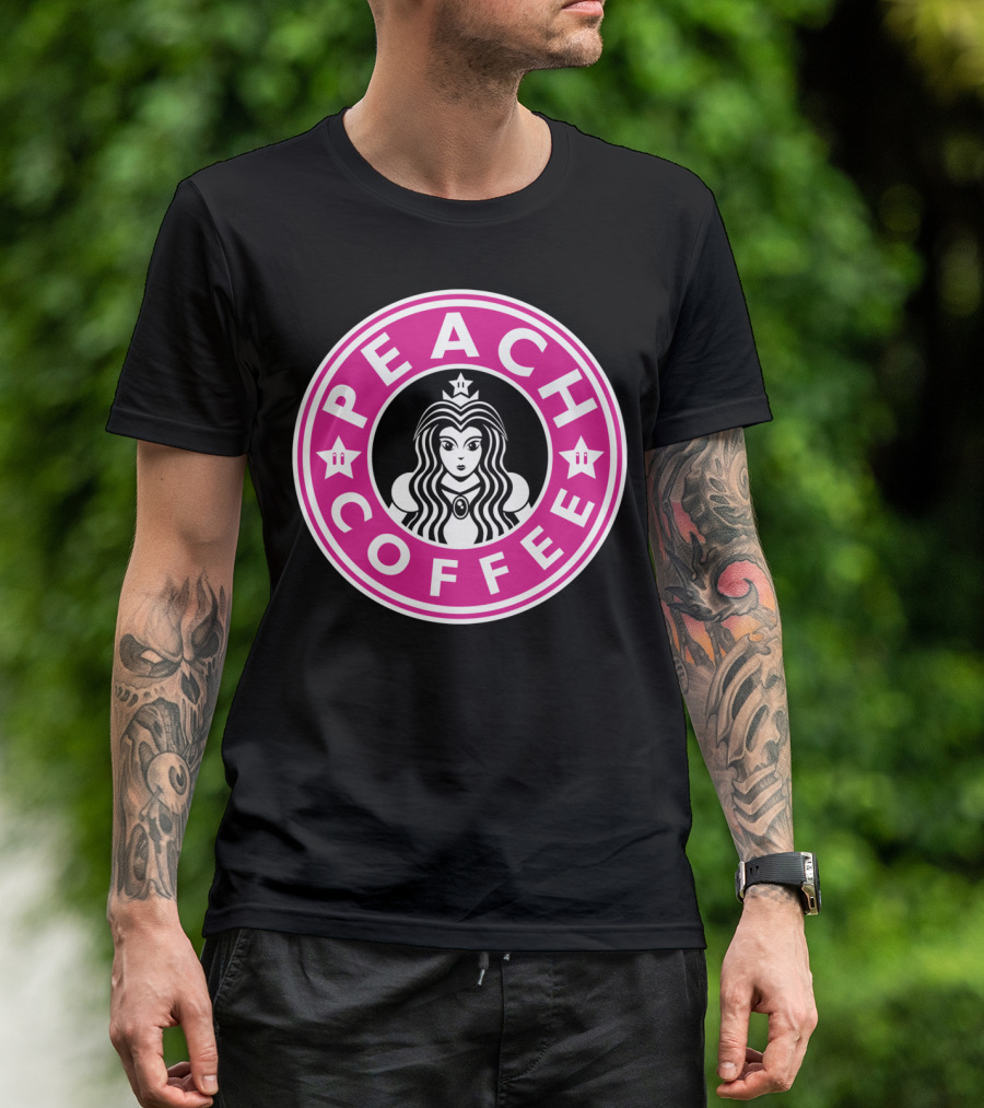 PEACH COFFEE PRINCESS STAR CROWN CIRCLE T-Shirt
