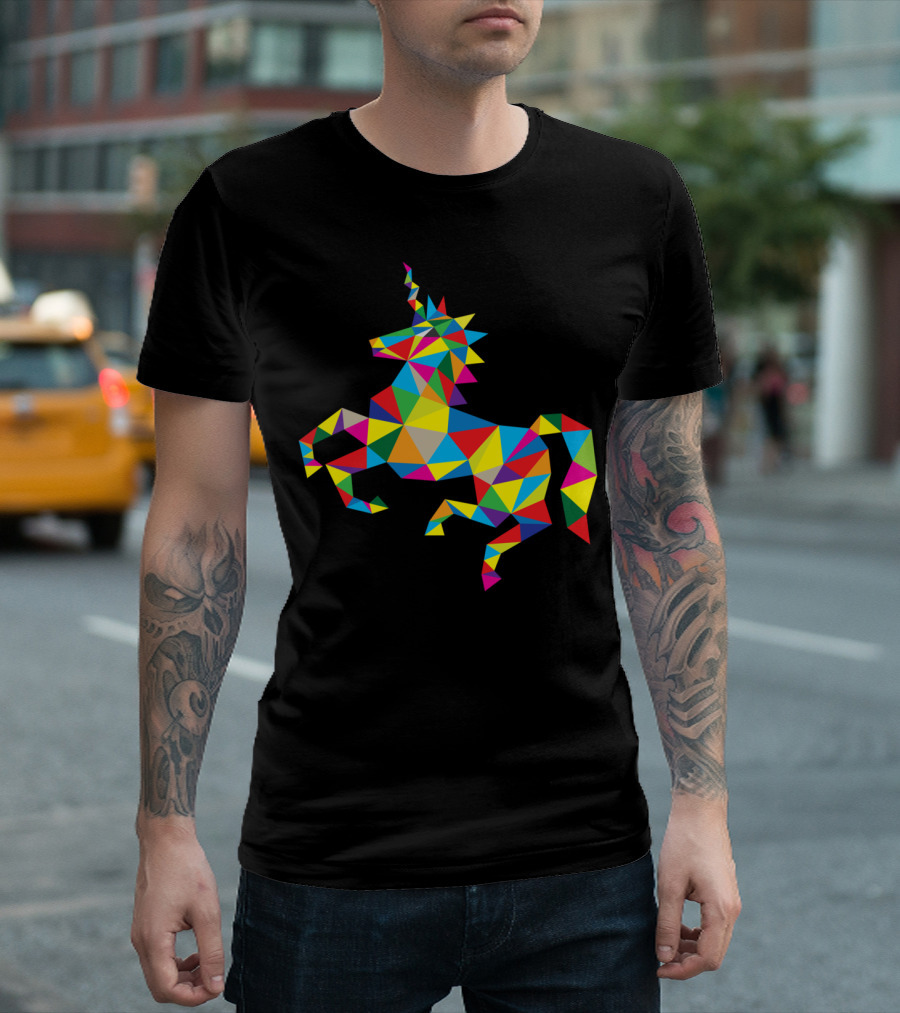 Geometric Unicorn Horse Multicolored Mosaic Polygon T-Shirt