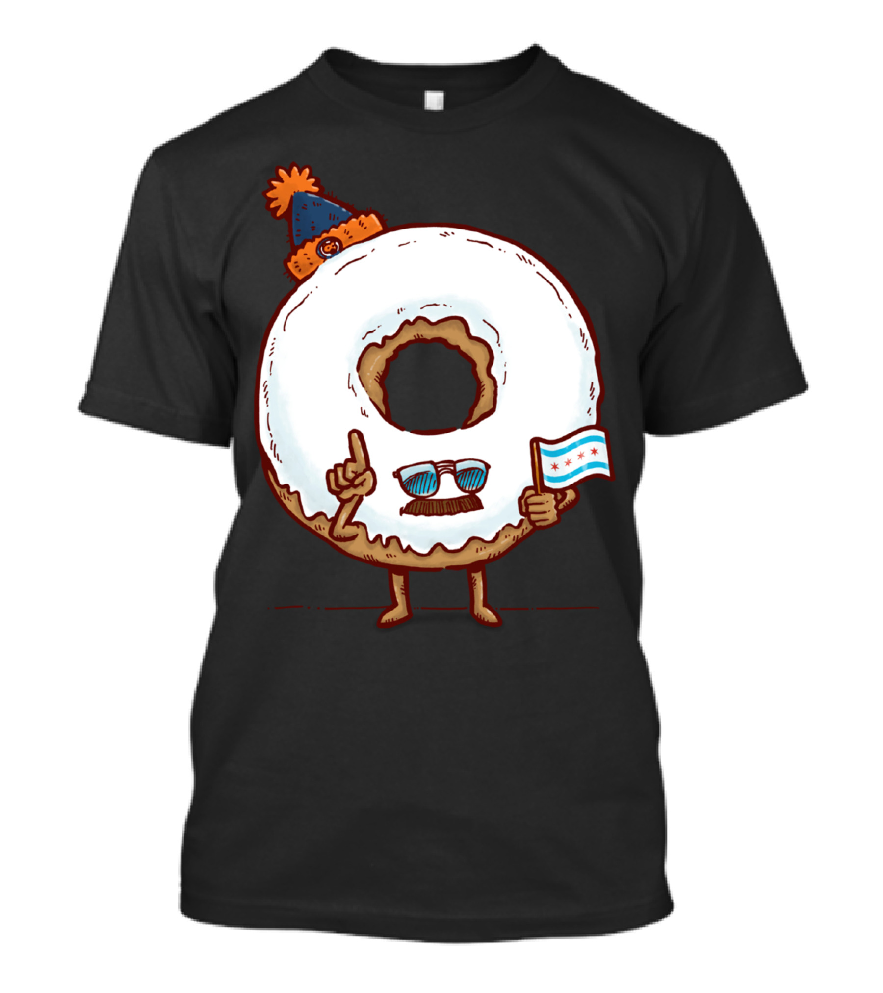 Chicago Donut With Sunglasses And Chicago Flag Beanie T-Shirt