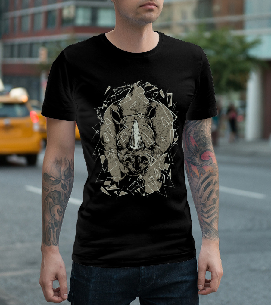 Rhino Charging Through Shattered Glass Breaking Down Barriers T-Shirt