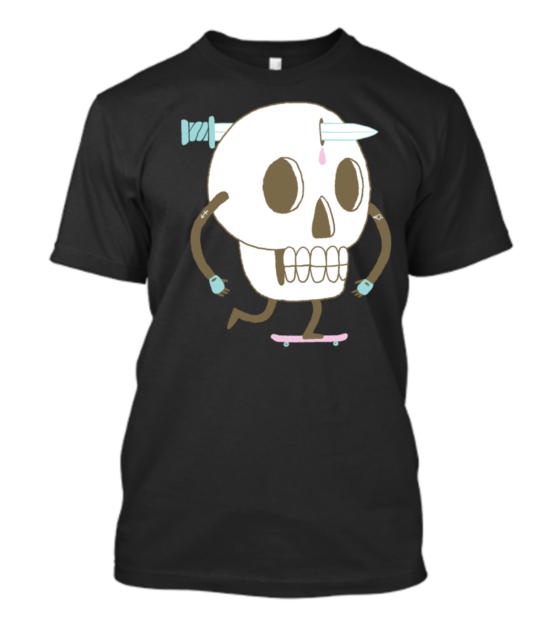 As I Skate Through The Valley Of Death Skull Skateboard Knife Tattoo T-Shirt