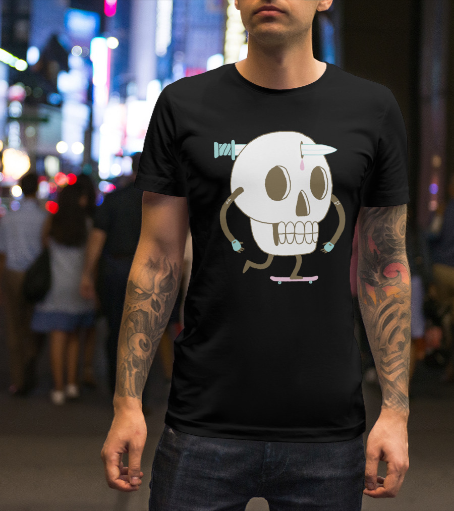 As I Skate Through The Valley Of Death Skull Skateboard Knife Tattoo T-Shirt