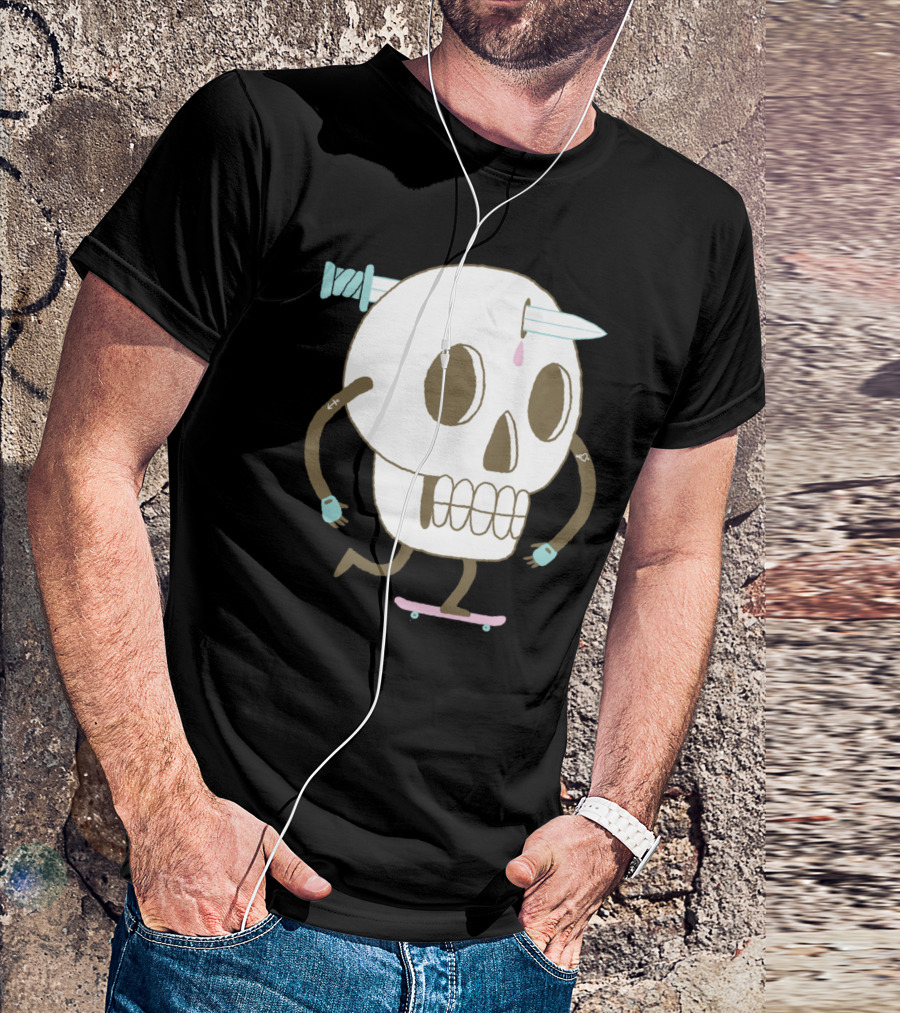 As I Skate Through The Valley Of Death Skull Skateboard Knife Tattoo T-Shirt