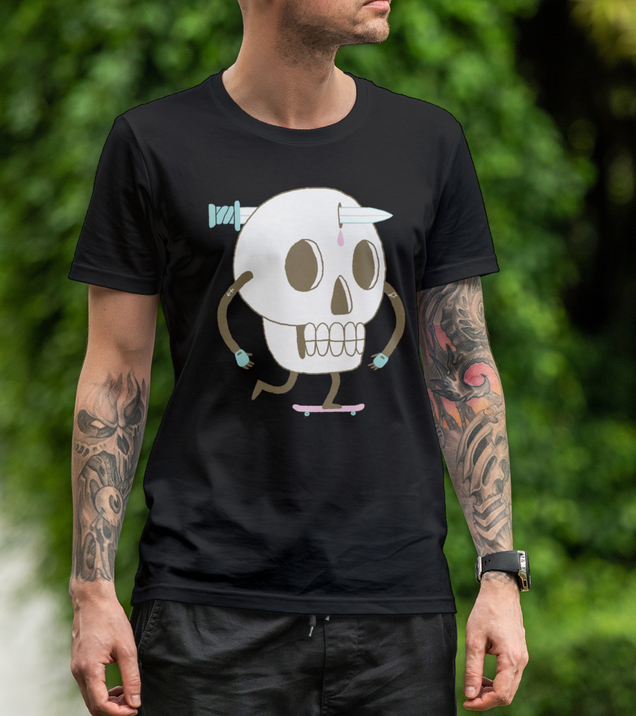 As I Skate Through The Valley Of Death Skull Skateboard Knife Tattoo T-Shirt