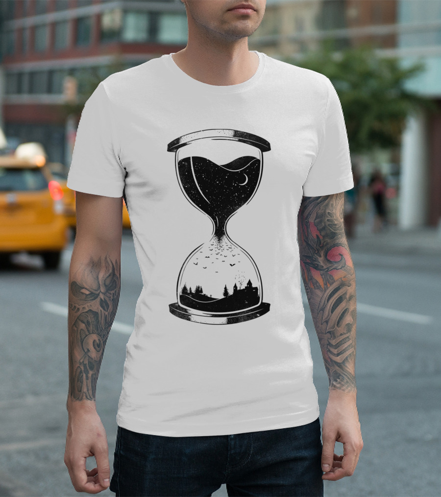 As Night Falls Hourglass with Moon and Forest T-Shirt