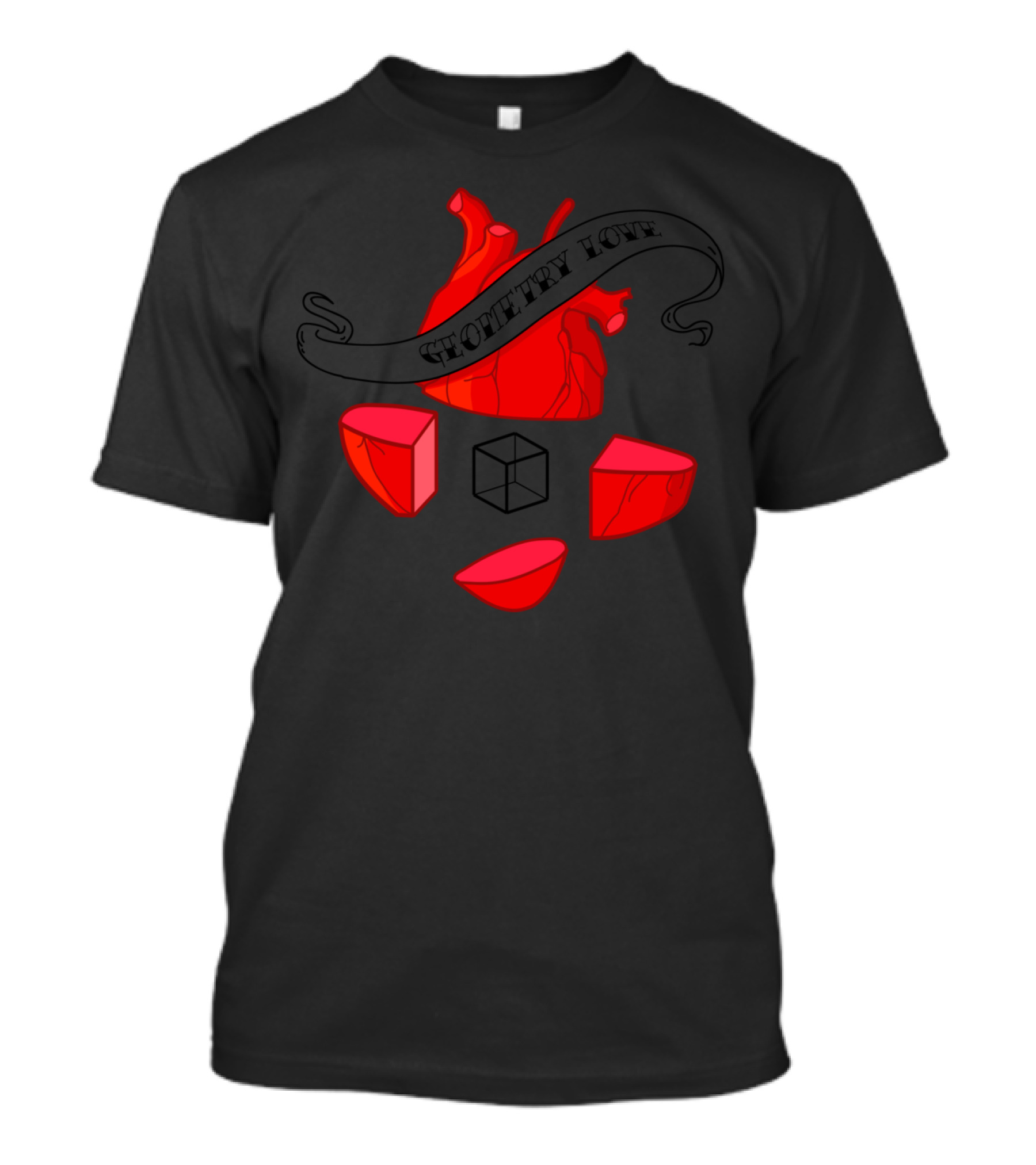 Geometry Love Heart With Cube And Fragmented Shapes T-Shirt