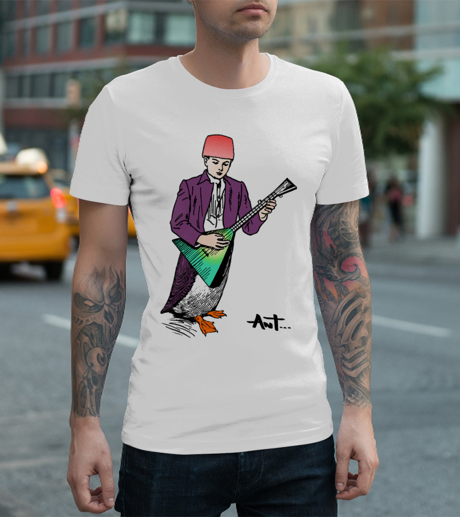 Puffin Boy Playing Balalaika in Purple Suit and Fez T-Shirt
