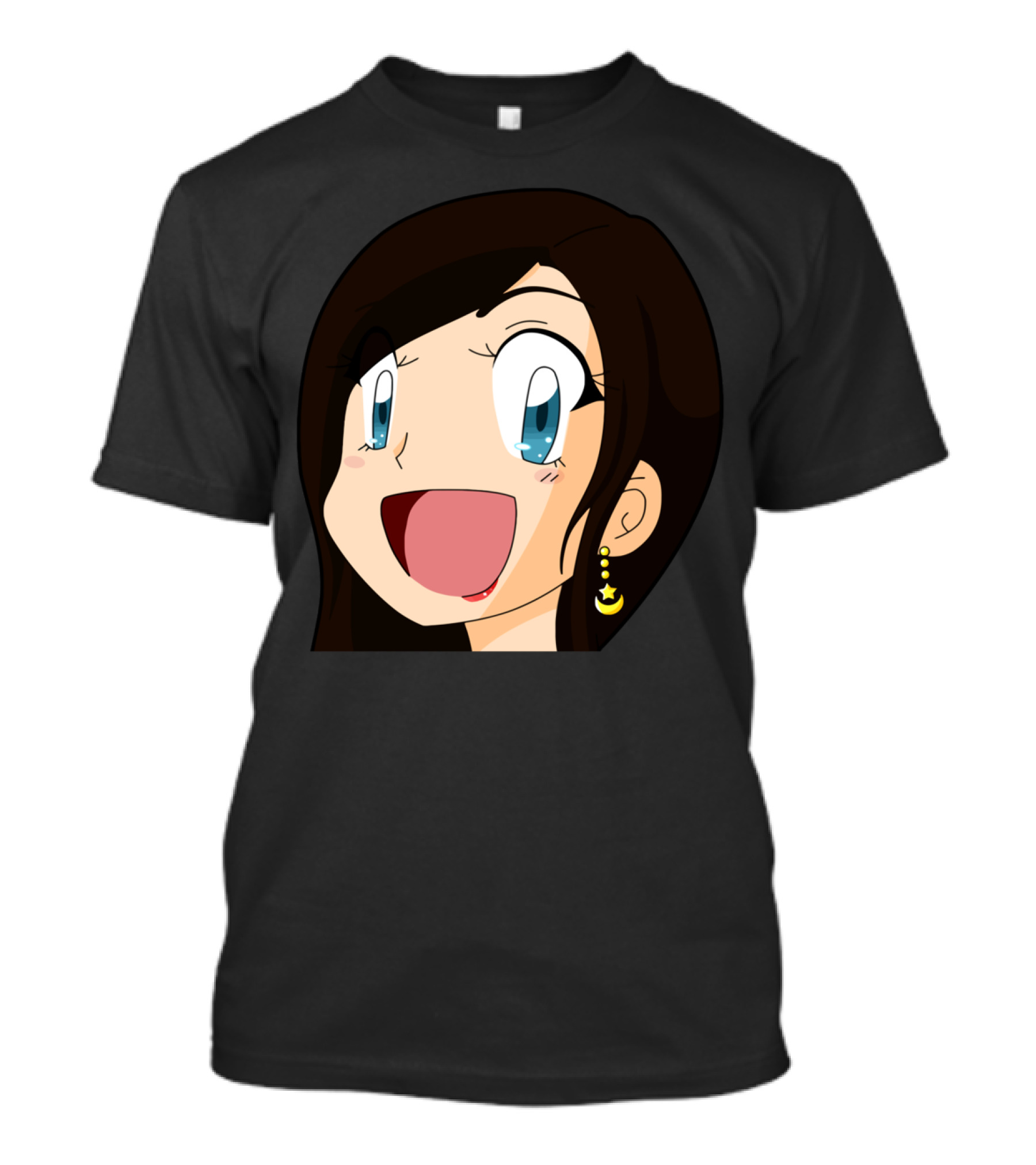 PeachyChan Emote Anime Character Expression With Happy Face And Moon Earring T-Shirt