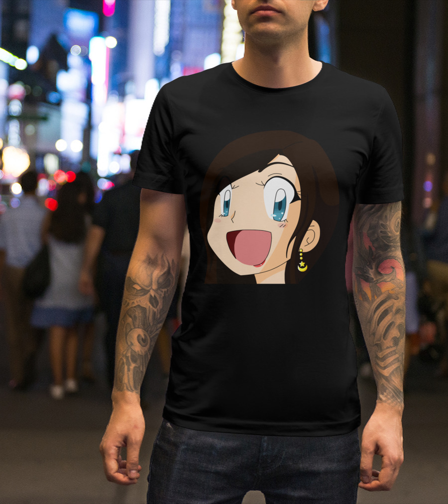 PeachyChan Emote Anime Character Expression With Happy Face And Moon Earring T-Shirt