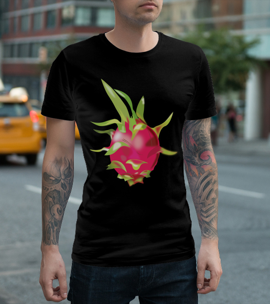 Dragon Fruits Vivid Tropical Fantasy Orb with Spiky Green Leaves T-Shirt